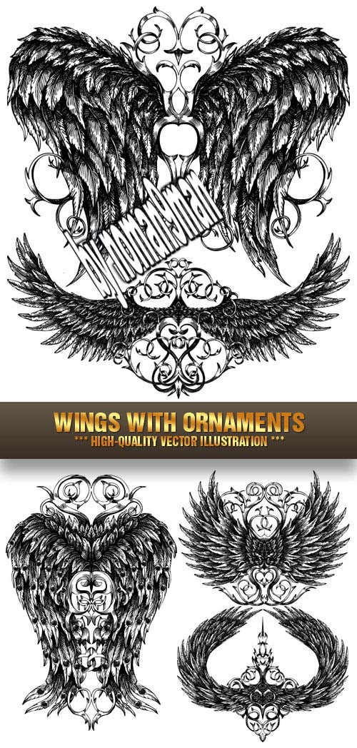 Stock Vector - Wings with Ornaments