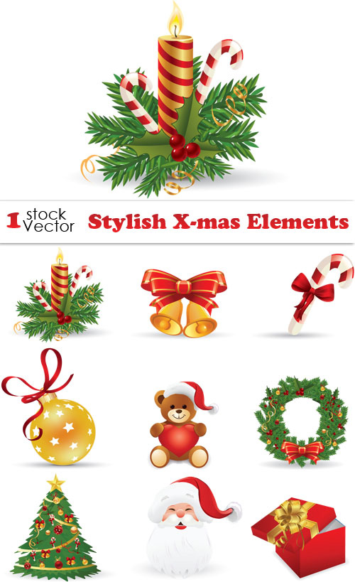 Stylish X-mas Elements Vector 1 AI | +TIFF Preview