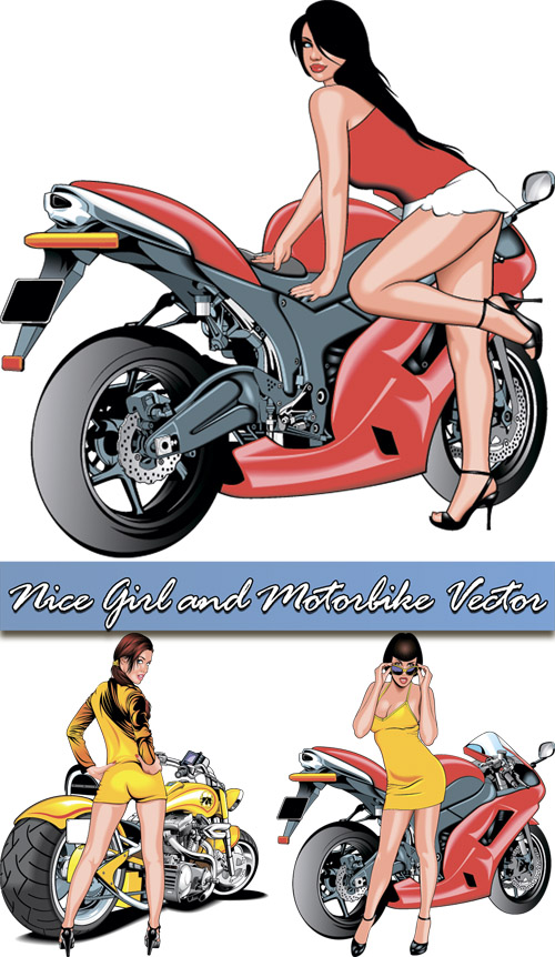 Nice Girl and Motorbike Vector