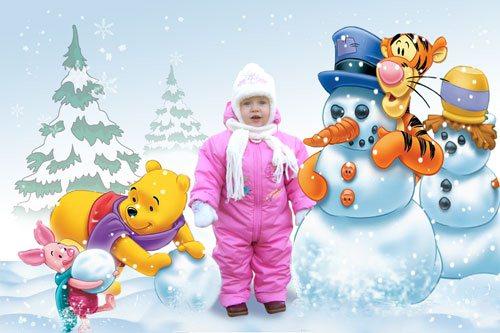 Kid template PSD - Winter with Winnie the Pooh