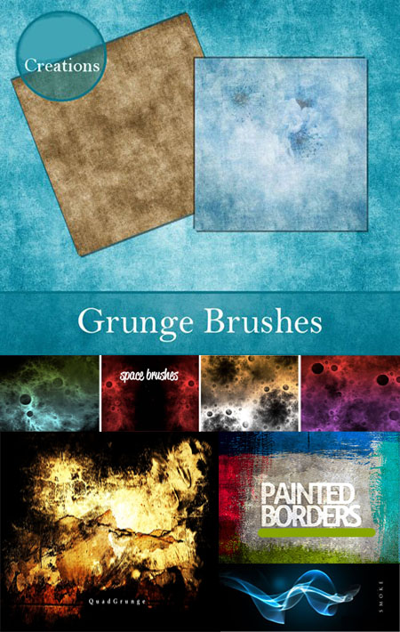 Space, QuadGrunged, Paint Borders, Grunge and Smoke Brushes for Photoshop